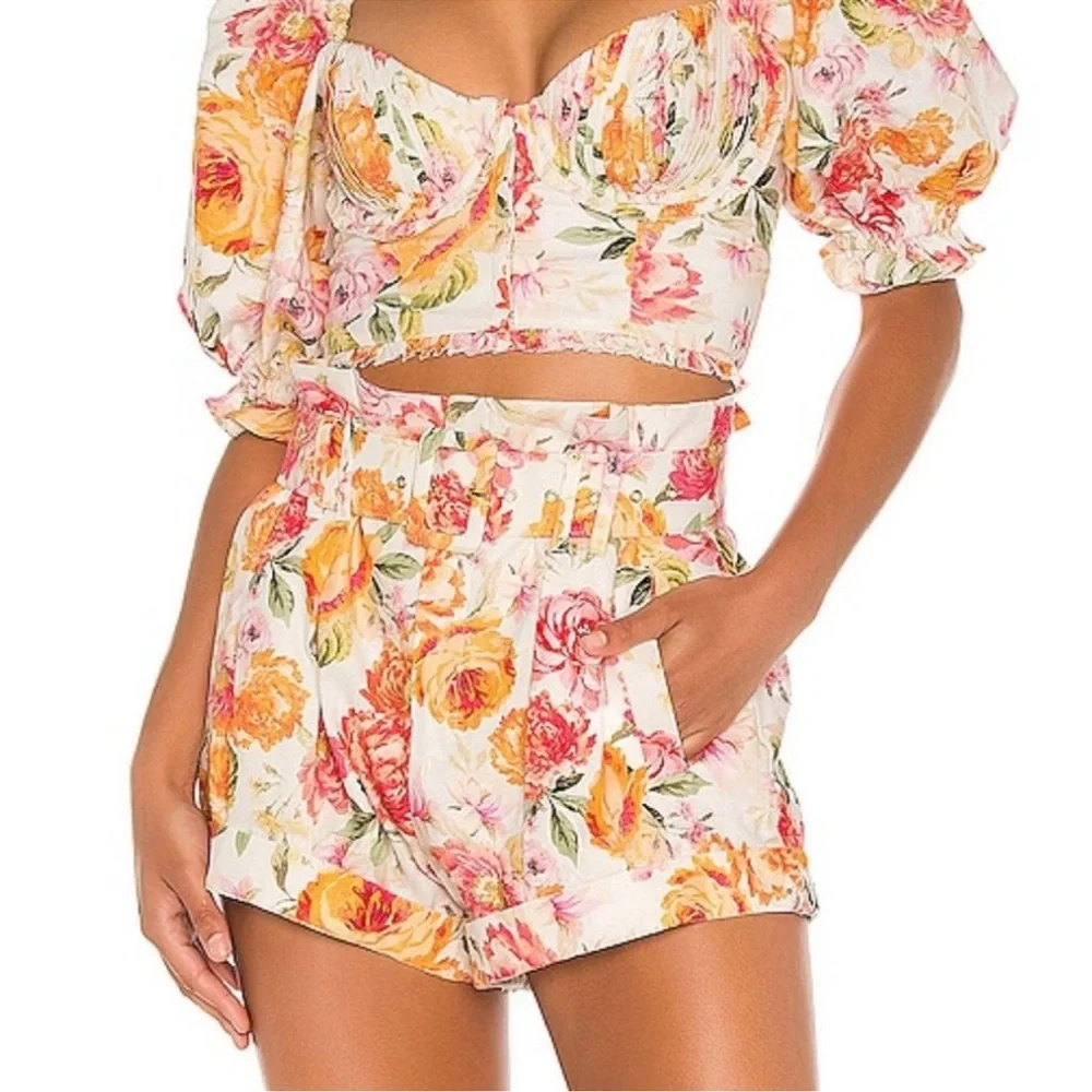 For Love And Lemons Peony Pleated Shorts Medium high waisted‎ floral NWOT